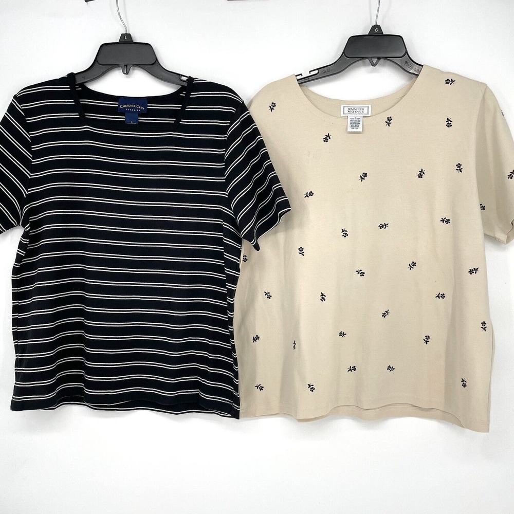 Vintage Jennifer Moore Charter Club Top T-shirt Lot 2 Women's Size L Beige Black